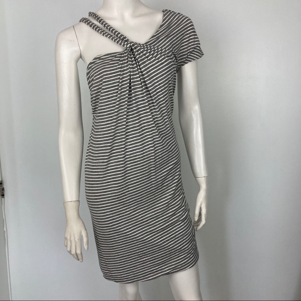 Cut25 Jersey Dress Stripe off shoulder shirtdress grey white size small